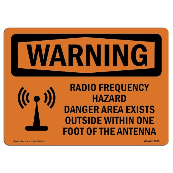 OSHA WARNING Sign, Radio Frequency Hazard W/ Symbol, 18in X 12in Aluminum, 18" W, 12" H, Landscape